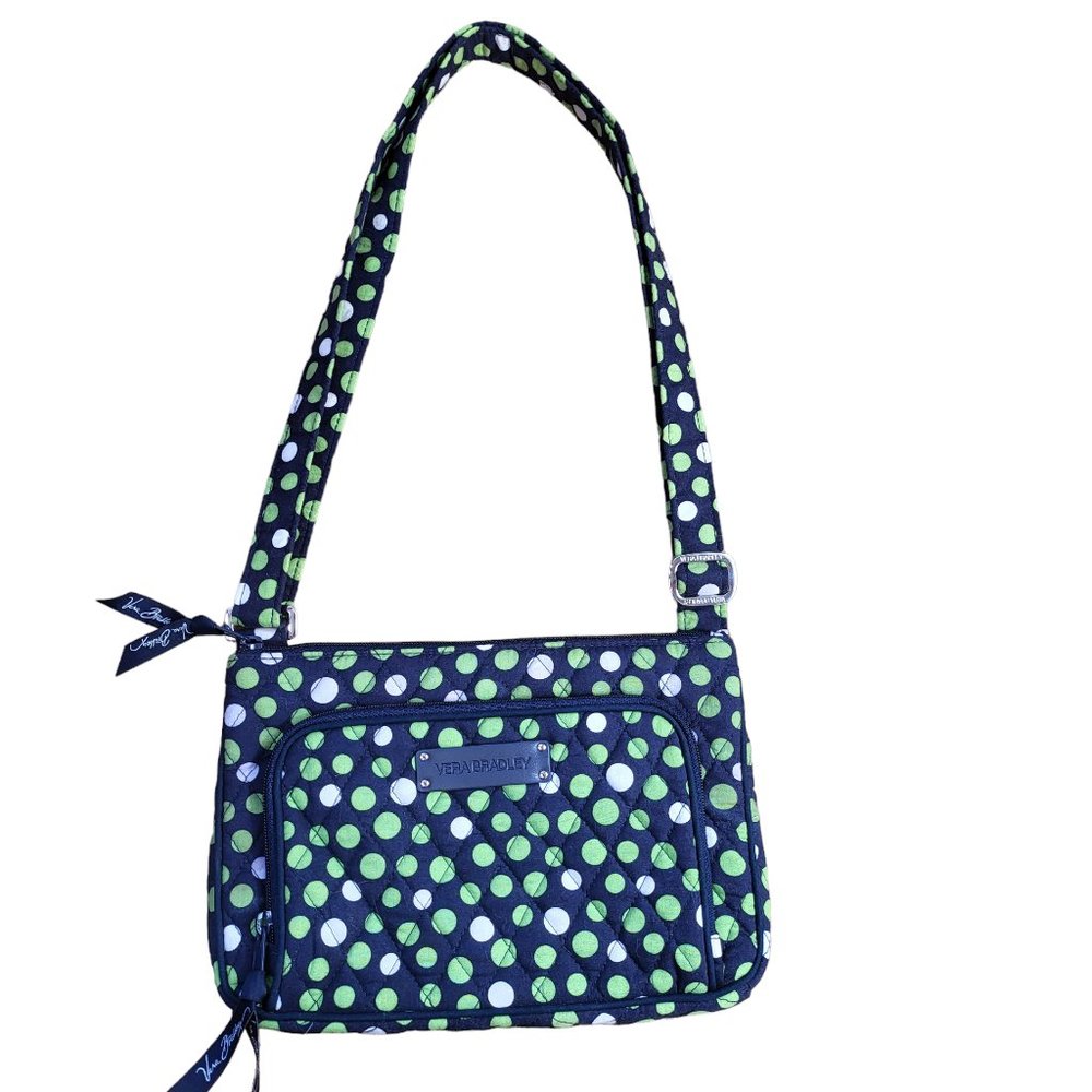 Vera Bradley Quilted Black Green White Polka Dot Print Crossbody Purse